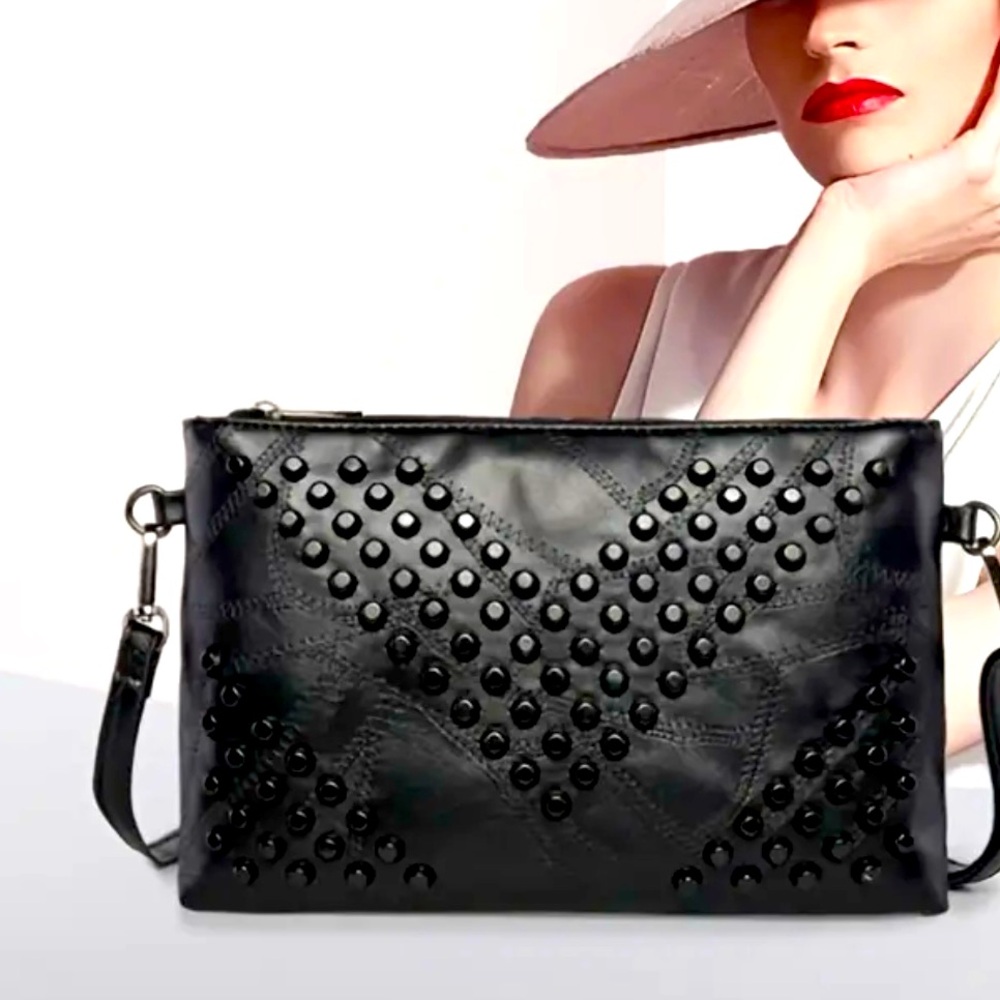 >SALE<   New - Chic - Faux Leather Studded Crossbody Bag